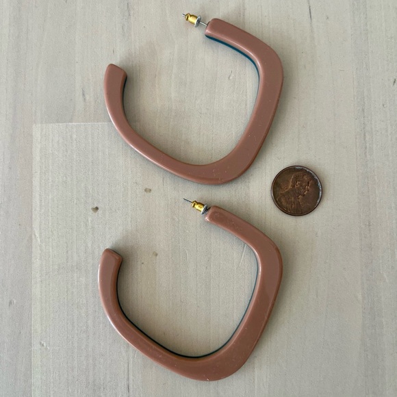 Rachel Comey Teal/Tan Two-Toned Geometric Hoop Earrings - Picture 2 of 2